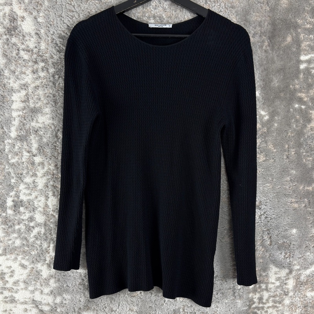 MM Lafleur Size L Ribbed Minimalist Top Black Long Sleeve Pullover